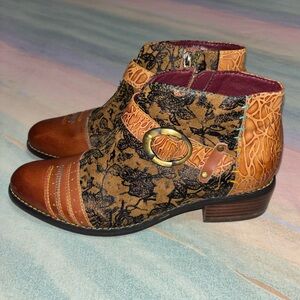 L’Artiste By Spring Step Leather Georgiana Ankle Boots: Camel Tan Brown Multi